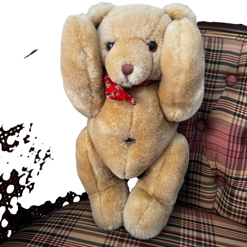 Vtg Eden Toys‎ Musical Teddy Bear 80s Plush Music Box Korea Red Bow Collectible - Picture 2 of 9